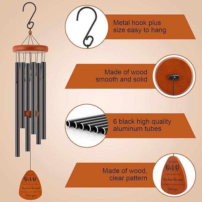 Dad Birthday Gifts from Daughter Son, Dad Gifts for Birthday, Fathers Day, Thanksgiving, Christmas, 32 Inch Wind Chimes Gift for Home Decor