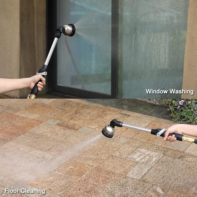 ESOW Garden Hose Wand 16 Inches, Watering Sprayer Wand with 9 Watering Patterns, 180° Adjustable Swivel Head, 100% Heavy Duty Metal Hose Nozzle, Thumb Control On Off Valve