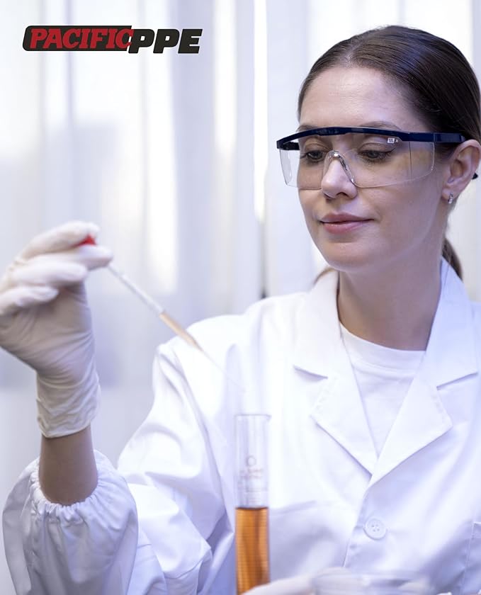 PACIFIC PPE 2 Pack Safety Glasses for Men and Women, ANSI Z87 Anti-fog Eyewear with Scratch Resistant Clear Wraparound Lenses, Adjustable Lab Goggles, UV Protection