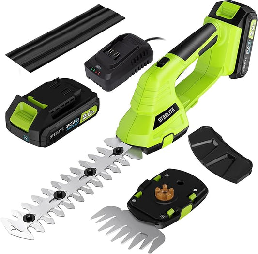 STEELITE Hedge Trimmer Cordless, 21V Handheld Shrub & Bush Trimmer Electric with 2.0Ah Battery, Fast Charger, Mini Grass Trimmer for Effortless Trimming