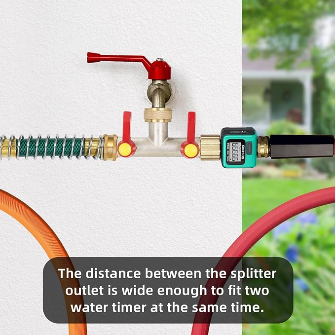 2 Way Hose Splitter, Brass High Flow Garden Hose Splitter Heavy Duty, Hose Connector, Water Spigot Splitter, Full Flow Faucet Splitter with shutoff, 3/4” GHT Inlet