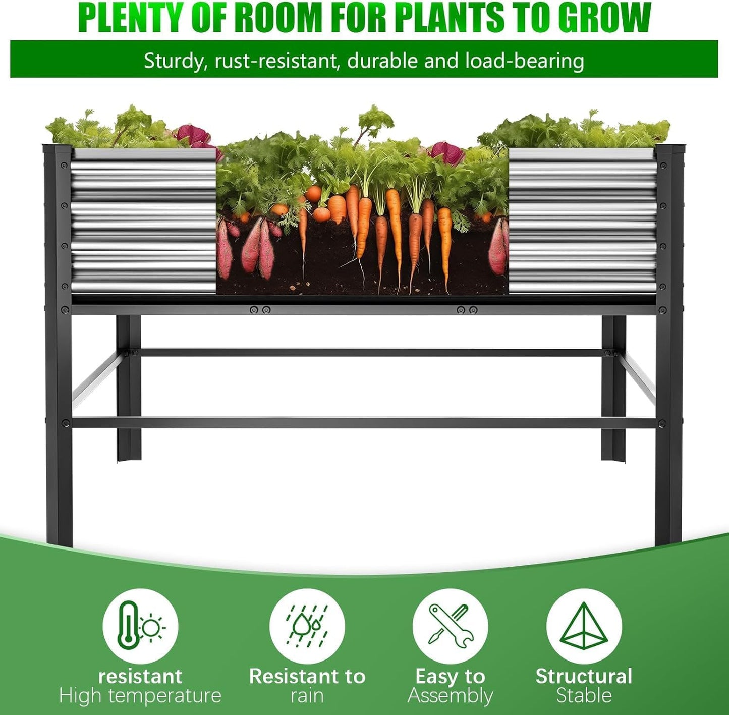 Doniks Raised Garden Bed with Legs, 48×48×32in Large Outdoor Metal Galvanized Garden Planting Box,1000lb Capacity for Vegetables Lawn Green Flowers, Fruits, Terrace
