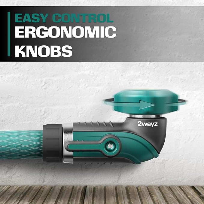 2WAYZ 90 Degree Hose Elbow Adapter - Heavy Duty Full Metal Body Garden Hose Shut Off Valve - 3/4-Inch Inlet and Outlet Angle Connector for RV, Waterhose Elbow - 2.3x2.3x4.1-Inch (Green and Black)