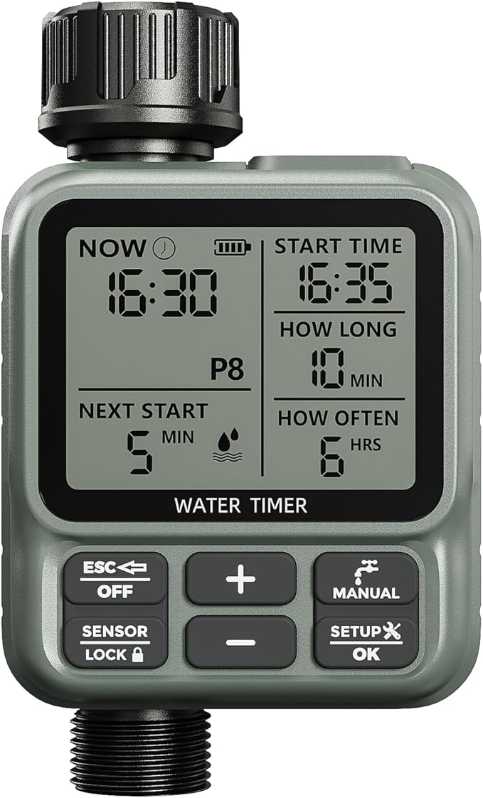 Water Timer for Garden Hose - Large LCD Display, Sprinkler Timer | Programmable Water Hose timer for Automatic Watering System | Irrigation System for Garden, Lawns, Greenhouses, Backyard