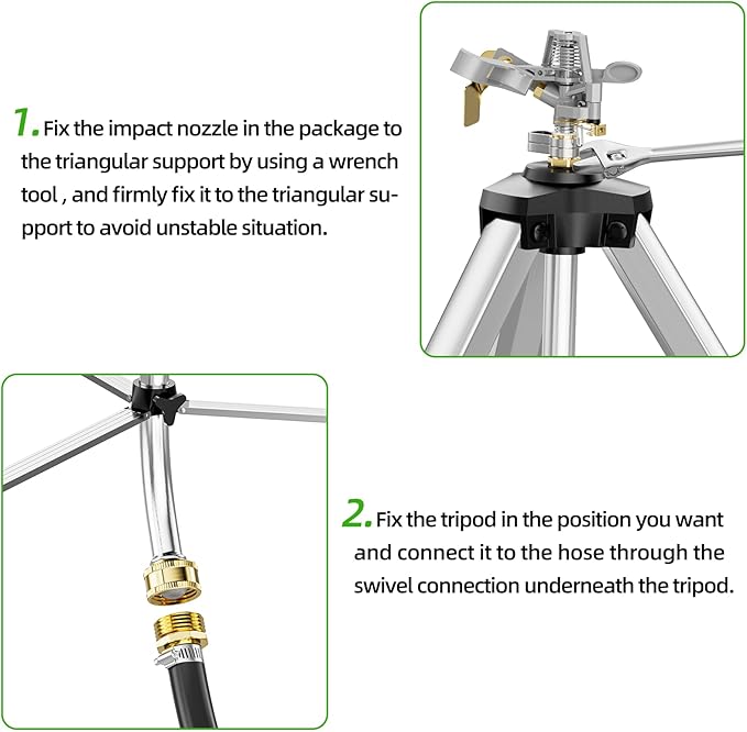 SPECILITE Brass Impact Sprinkler on Tripod Base, 50” Heavy Duty Metal Pulsating Telescoping Sprinkler, 360 Degree Irrigation for Large Area, Yard, Lawn, Waters up to 90ft, Covering up to 6360sqft