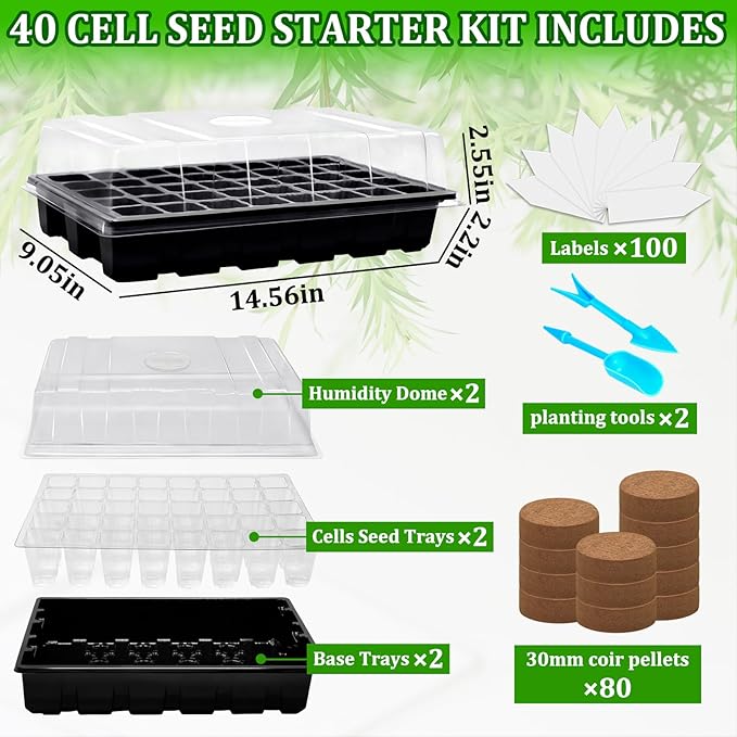 Halatool 2 Pack Seed Starter Trays with 80 Pcs Coco Pellets, Greenhouse Indoor Seed Germination System for Herbs Vegetables Flowers, Seed Starter Kit
