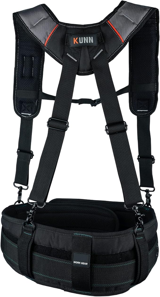KUNN Tool Belt Suspenders Padded Carpenter Construction Electrician Work Suspender with Attachment Loops for Men,Grey