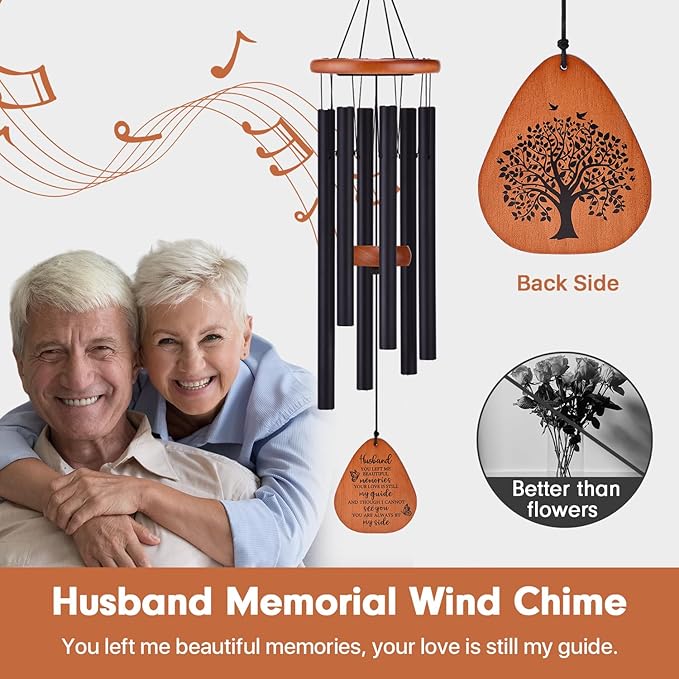 Memorial Wind Chimes for Loss of Husband, Sympathy Gifts for Grief/Bereavement, 32" Windchimes in Memory