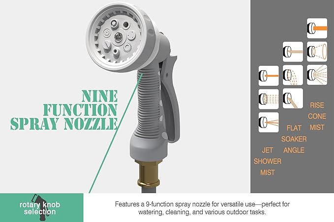 Blütezeit Retractable Garden Hose Reel 5/8'' x 100 ft, Heavy Duty Hose Reel Wall Mount with 3/4''GHT Brass Fitting, Automatic Slow Rewind, Any Length Lock, 180° Swivel, 9 Function Hose Nozzle