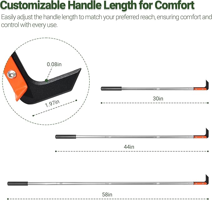 58in Crack Weeder with Spring Steel L-Shaped Blade Adjustable Stainless Steel Handle Garden Crevice Weeding Tool for Sidewalks, Driveways, and Patios