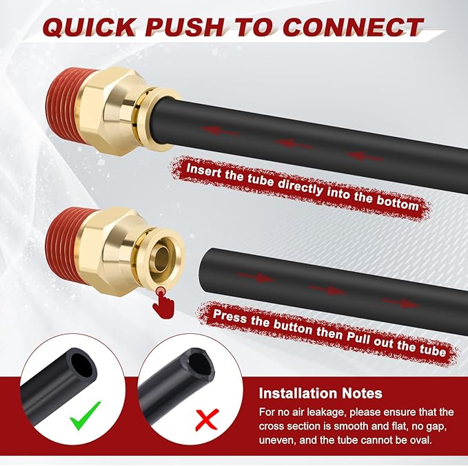 1/4” Quick Push to Connect Fittings Brass Male Straight and Elbow Combination DOT Approved 1/4" Tube OD x 1/8" NPT Thread Air Brake Line Adapter Air Suspension Kit Air Hose Repair Kit 30pcs