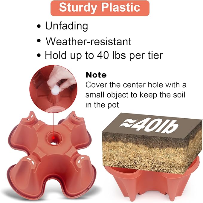 Vertical Planter 3 Tier Stackable Planters Garden Planters Strawberry Herb Flower and Vegetable Planter Indoor Outdoor Gardening Pots with Removable Wheels and Tools 2-Pack