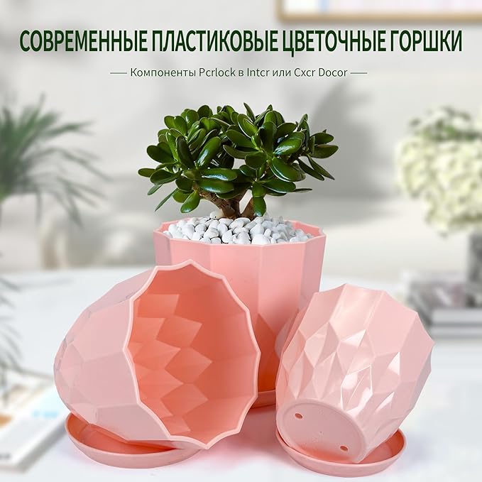 Flower Pots, 8.3/7.1/5.9/4.3 inch Nursery Plant Pot with Drainage Holes and Hole Mesh Pad and Saucers Tray for Indoor Garden Plants, Succulent, Orchid and Cactus