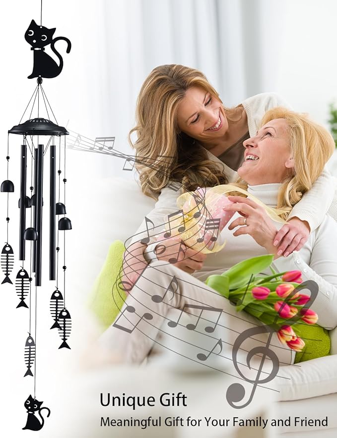 Cat Wind Chimes for Outside, Metal Windchimes Outdoors Clearance with 4 Aluminum Tubes, Garden Patio Yard Home Decor, Cat Gifts for Pet Lovers Women Men Mom Grandma, Unique Festival Birthday Gift