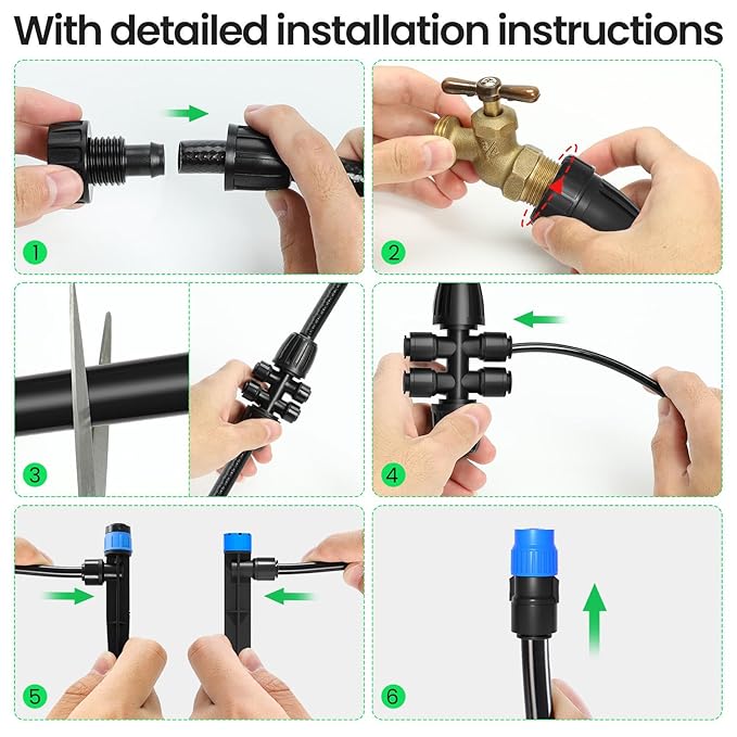 124.6FT Quick Connector Drip Irrigation System Kits Automatic Garden Watering Sprinkler with 1/2 &1/4 inch Tubing Hose Patio Misting Plant Irrigation Equipment for Indoor Greenhouse Flower Beds Lawn