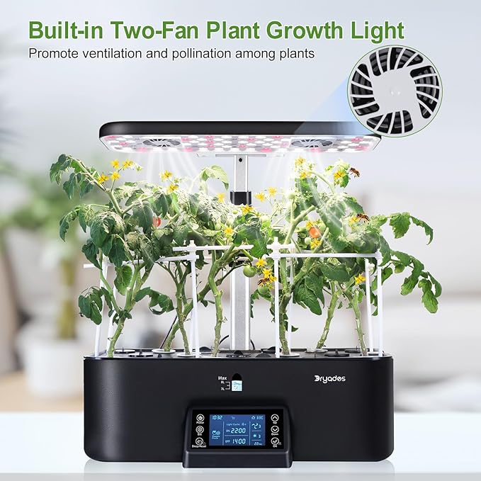 17-Pods Hydroponic Growing System with Dual Fans 24W Full-Spectrum Grow Light & Smart Control Panel for Indoor Gardening for Vegetables Herbs