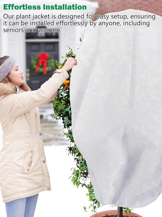 Abimars Thicker Plant Covers Freeze Protection Jacket 2.36 oz/yd², 2'x2' Reusable Winter Plant Covers with Drawstring & Zipper, 2 Pack Light, Porous Fabric for Plant Breathing