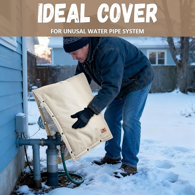 Backflow Preventer Insulation Cover - 2 Way Opening Pipe Insulation Cover for Irrigation Valve, Sprinkler Cover for Outside - Winter Freeze Protection Backflow Cover - 16" W x 20" H, Beige