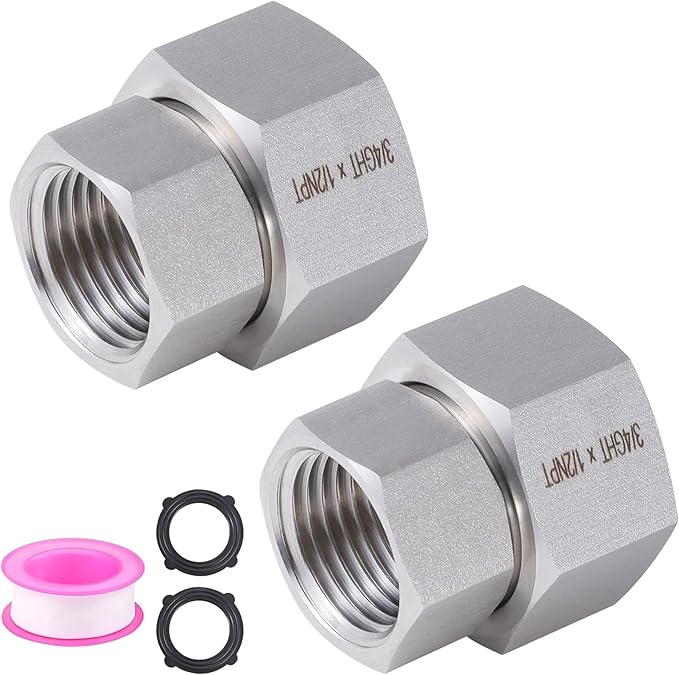 2 Pcs Stainless Steel Garden Hose Fittings Connectors Adapter,3/4" GHT to 1/2" NPT Repair Female to Female Double dual water hose connector, Lead-Free