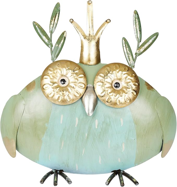 Alpine Corporation MCC808HH Metal Owl Queen, Whimsical Animal Outdoor Décor for Patio, Lawn & Garden, 8"H, Multicolor