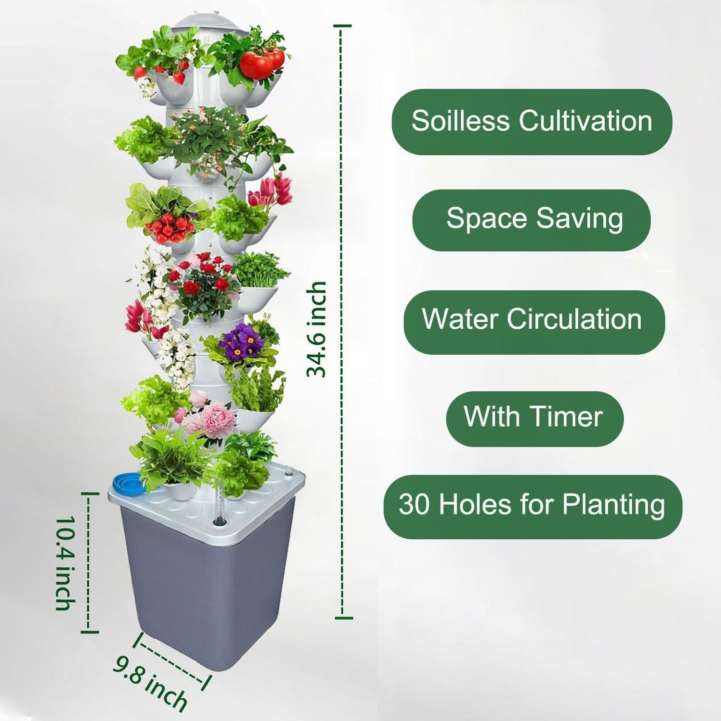 Hydroponic Tower Growing System - 30 Pods Indoor Garden Vertical Hydroponics Growing System Kit with Water Pump & Timer for Strawberries, Tomatoes, Lettuce, Herbs