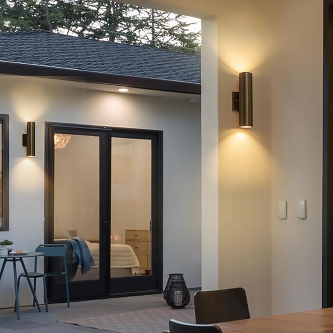 Modern Outdoor Wall Light 11.8" Integrated LED Cylinder Up and Down Outdoor Lights, 2-Light Exterior Lighting Fixtures for House Patio Front Porch Garage
