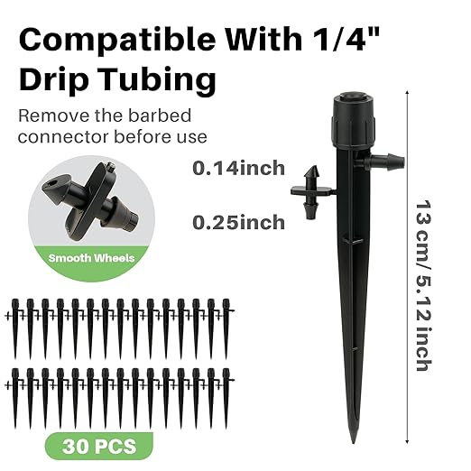 30 Pcs Drip Irrigation Emitters, Adjustable Irrigation Drippers Micro Sprinkler Sprinkler Head for 1/4 Irrigation Tubing,0-3' Spray Distance Drip Line Emitters for Drip System, Automatic Irrigation