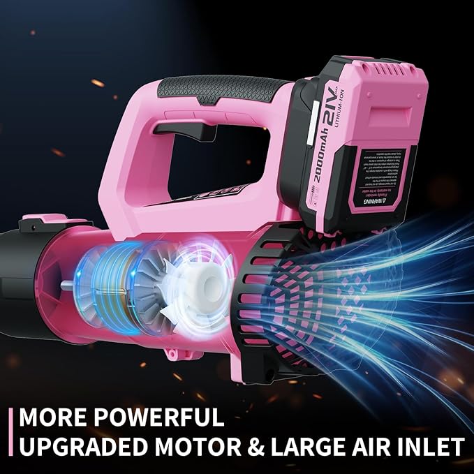 Leaf Blower, 21V Cordless Electric Blower with 2 2.0Ah Batteries and 1 Hour Fast Charger, Lightweight Leaf Blower for Patio Cleaning, Lawn Care, Blowing Fallen Leaves and Dust, etc.