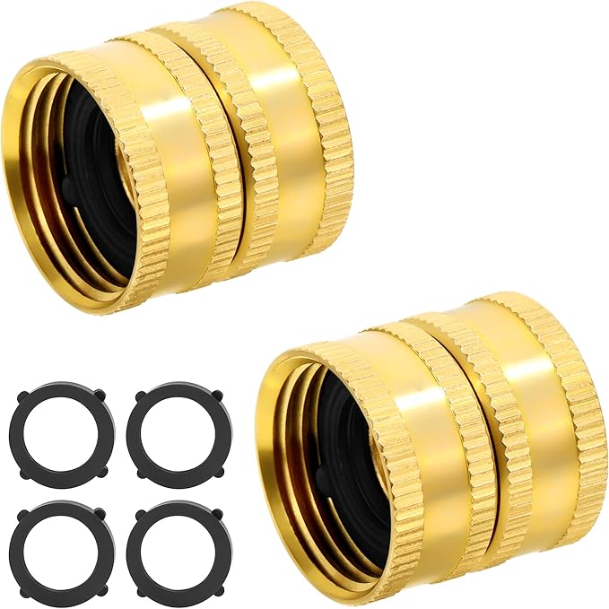 TAROSE 2 Pack Brass Garden Hose Adapter, Female to Female Hose Adapter Connector, GHT to GHT Adapter Hose Fitting,Double Female Brass Garden Hose to Pipe Fittings Connect