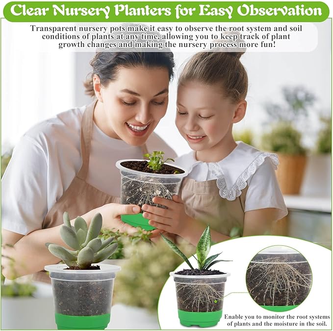 Caffox 45PCS Reusable Seed Starter Kit Includes 20 Packs 5" Clear Nursery Pots with Silicone Base, Repotting Mat, Gardening Gloves, Plant Labels and Seedling Tools for Easy Transplant