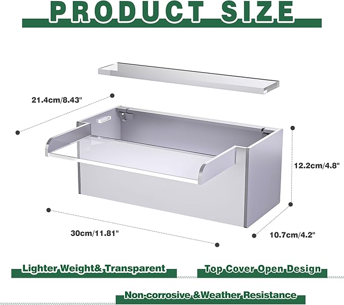 Pool Fountain, LONGRUNNEW Transparent Acrylic Pool Waterfall Spillway, 11.8 Inches Pool Water Feature for Garden Patio, Backyard Koi Pond Decor