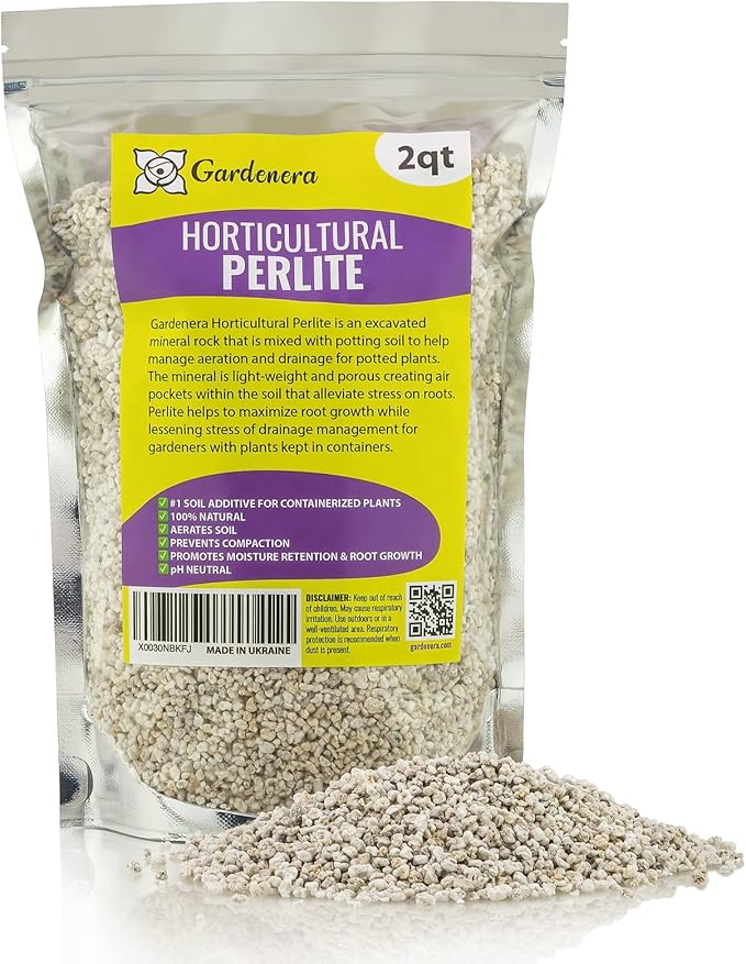 Gardenera Organic Perlite โ Medium/Fine Grade Horticultural Soil Amendment for Indoor & Outdoor Container Plants for Drainage Management and Enhanced Growth (2 Quart)