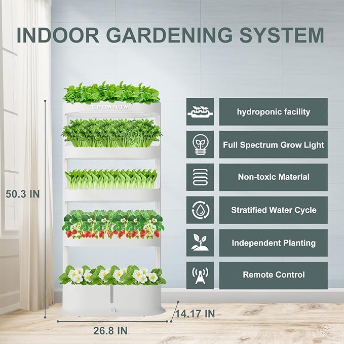 80Pods Hydroponics Growing System Kit,5-Layer Large Capacity Hydroponic Tower with LED Grow Light,Indoor Gardening System with Remote Control(Not Include Battery) for Plants Vegetables Herbs