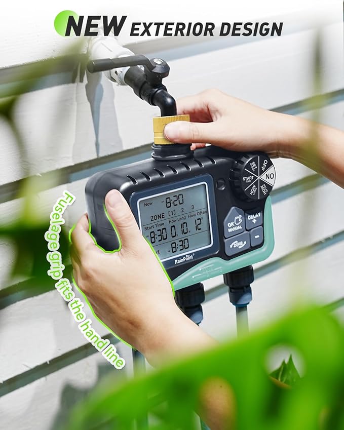 RAINPOINT 3 Zone Sprinkler Timer with Brass Inlet, Water Timer for Garden Hose,Rain Delay/Manual/Automatic Watering System, Hose,Hose Timers for Watering with IP65 Waterproof, Large LCD for Yard