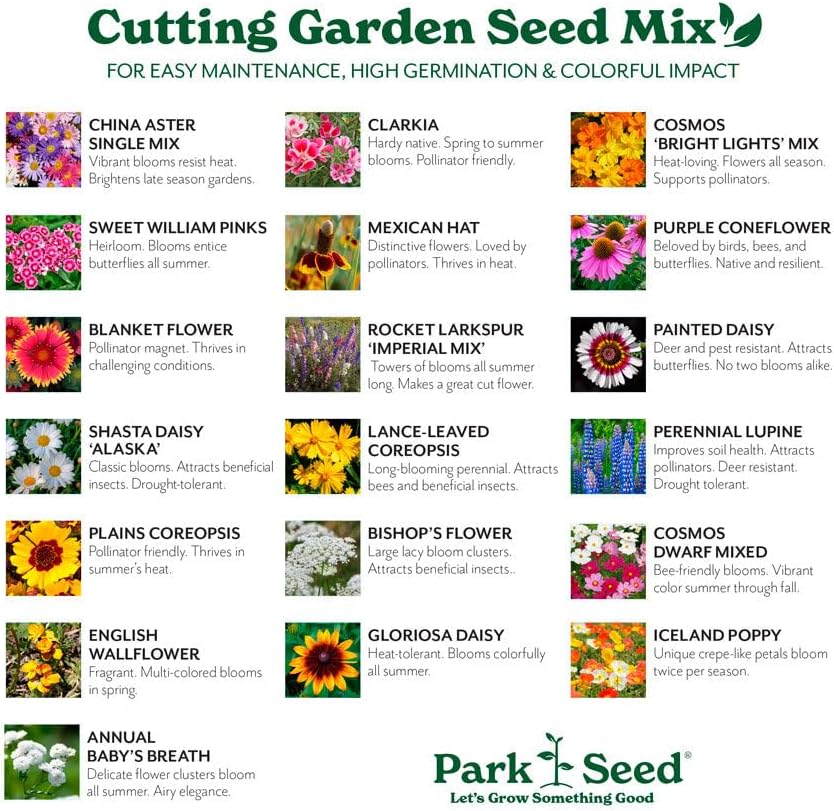 Park Seed Grow Your Own Vibrant Annual and Perennial Wildflower Garden Seeds Mixture, Easy to Grow Varieties for Pollinators and Spring Gardens - Cutting Garden Mix, 1 lb