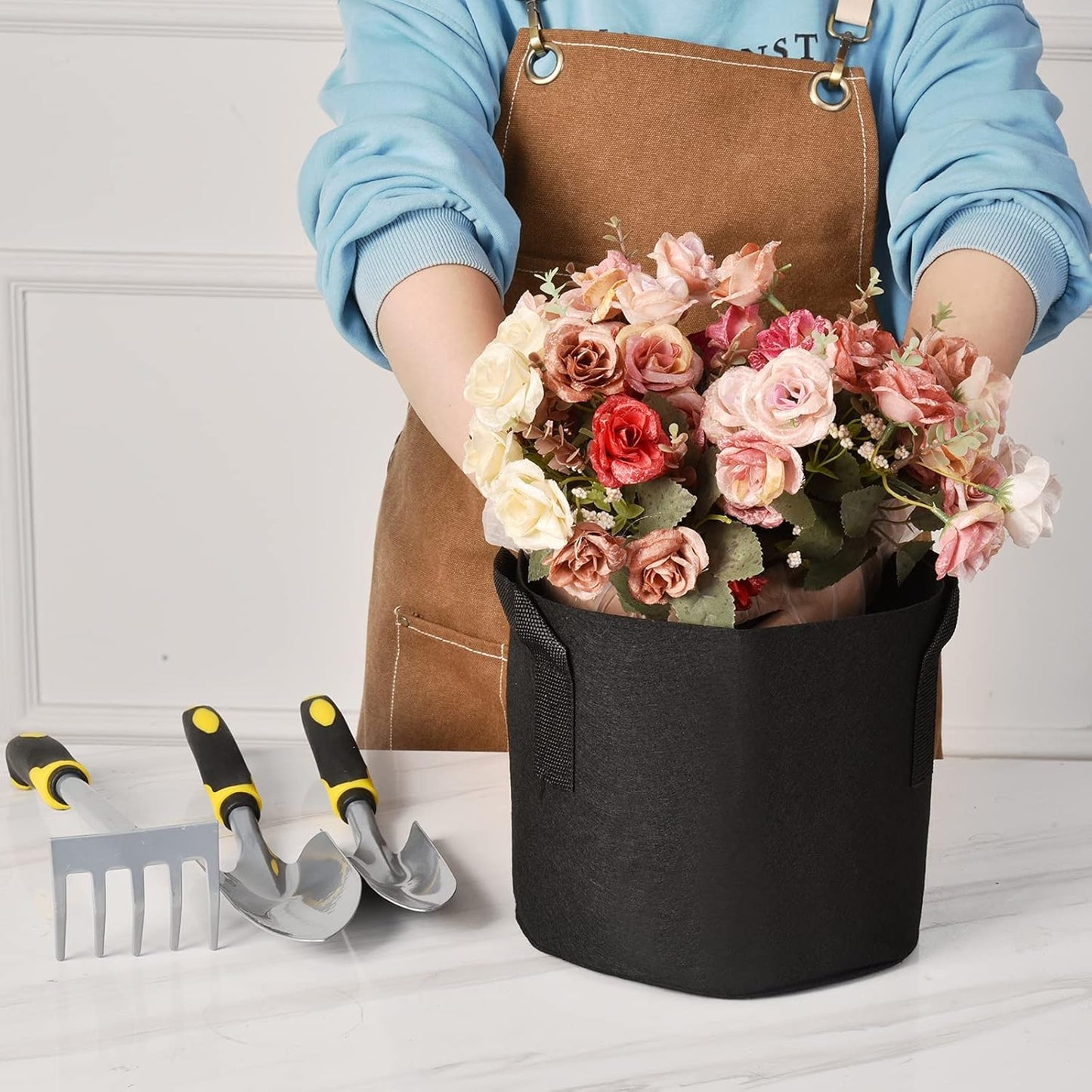 NYONG 12-Pack 20 Gallon Thickened Non-Woven Grow Bags, Aeration Fabric Pots with Handles(Black)