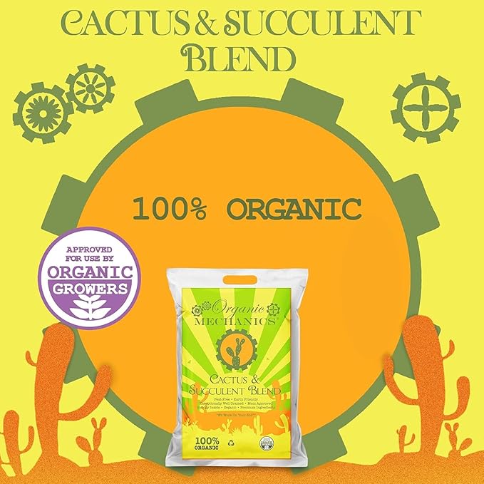 Organic Mechanics Cactus and Succulent Blend Potting Soil, 8 qt – Well-Drained Organic Mix that Enhances Plant and Root Growth with Biochar, Rice Hulls, and Worm Castings - Peat-Free & Eco-Friendly