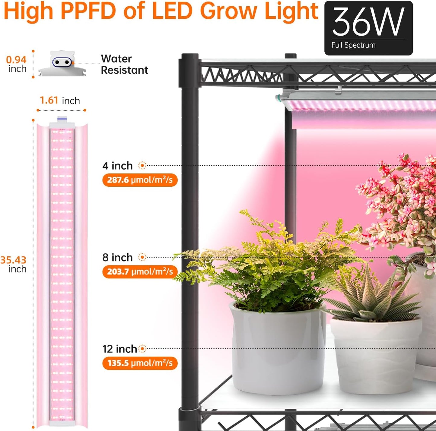 Bstrip Plant Shelf with Grow Lights, 5 Tier Large Tall Plant Stand with 3FT T5 144w Grow Light for Indoor Plants, 3 Mode Full Spectrum LED Plant Light with wheel and Timer for Seedling, 47.2x17.8x71IN
