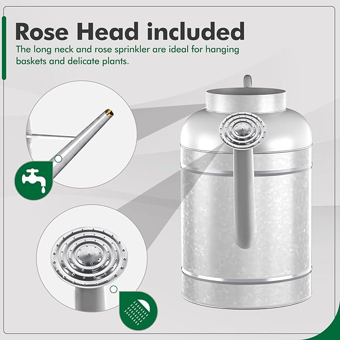 Galvanized Iron Watering Can for Indoor Plants, Bowl Watering Cans for House Plant Garden Flower, Long Spout Water Can for Outdoor Watering Plants 8.71L 2.3 Gallon