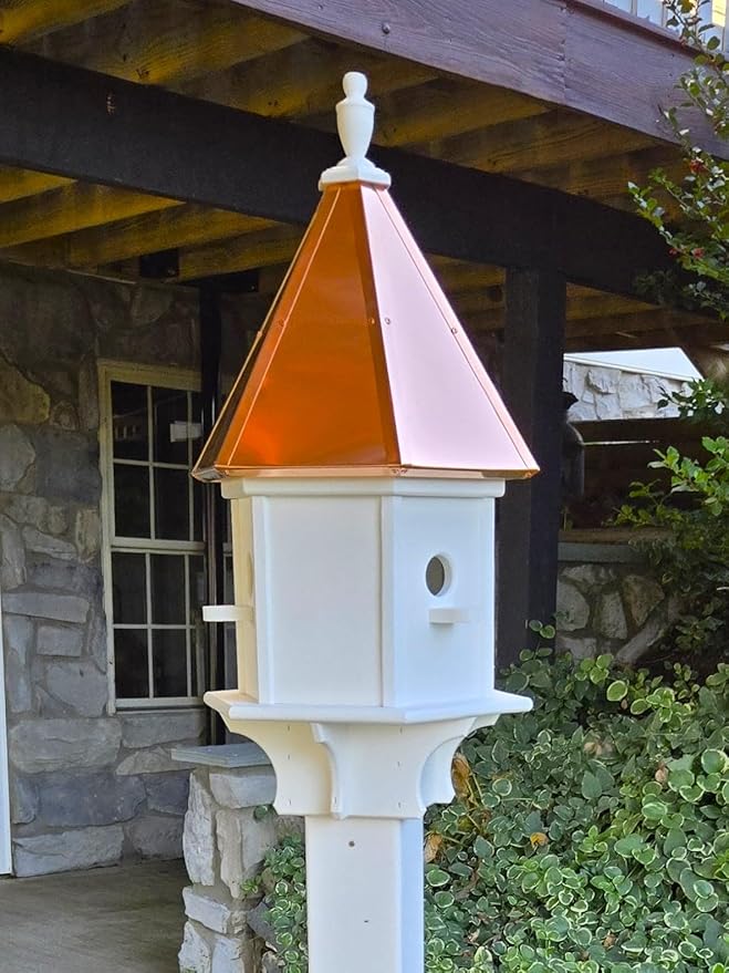 Amish Handmade Birdhouse with Copper Roof, Bird Watching (Copper Roof, 3 Compartments)