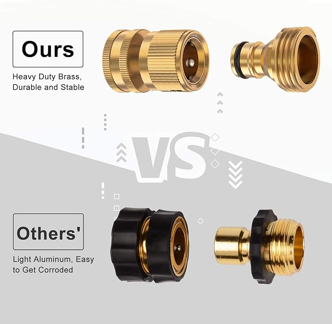 Kesfitt Garden Hose Quick Connect 3/4 Inch GHT Solid Brass Hose Connector Adapter Kit Fitting No-Leak Water Hose Female and Male Adapter (6 Sets)