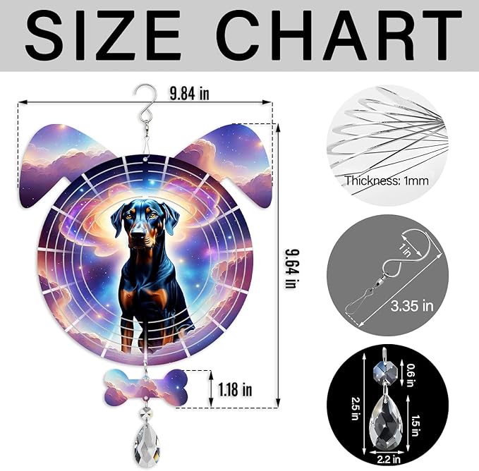 Doberman Dog Ears Wind Spinner, Doberman Wind Spinner Hanging for Yard and Garden (Doberman)