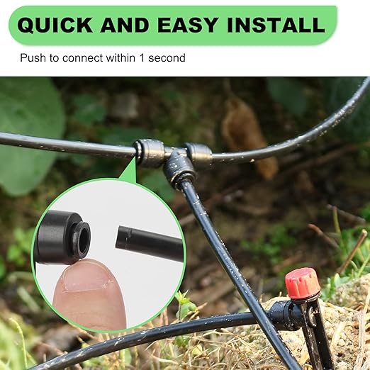 Drip Irrigation System โ 2025 Upgraded Garden Watering System with 46FT 1/2'' Tubing, New Quick-Connect 1/4 inch Fittings Automatic Sprinkler for Garden Lawn Greenhouse Plant Flower Bed