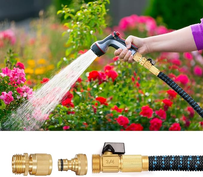 FINEST+ Garden Hose Quick Connector, Solid Brass 3/4 Inch Thread Fitting No-Leak Water Hose Female and Male Easy Connect (6 Sets)