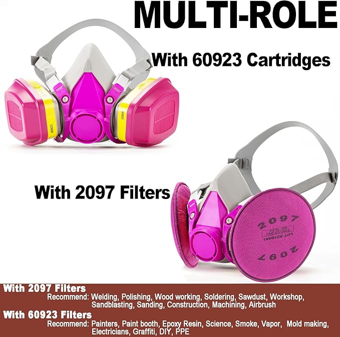 RANKSING Respirator Mask with Filters and Glasses to Against Dust Gases Fumes in Painting Spraying Sanding Orange/Pink