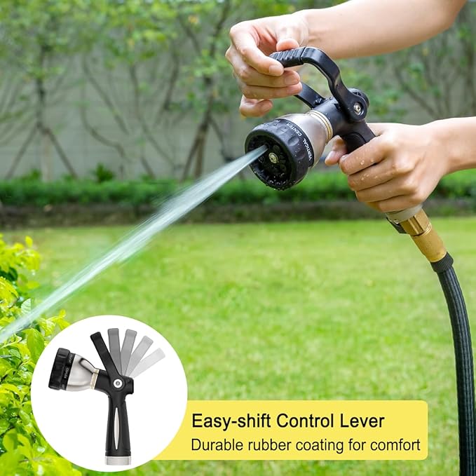 FANHAO Heavy Duty Fireman's Hose Nozzle, Metal Water Nozzle with 8 Spray Patterns,High Pressure Garden Hose Sprayer with Lever Control and Non-Slip Grip to Water Lawns & Plants, Wash Cars & Clean