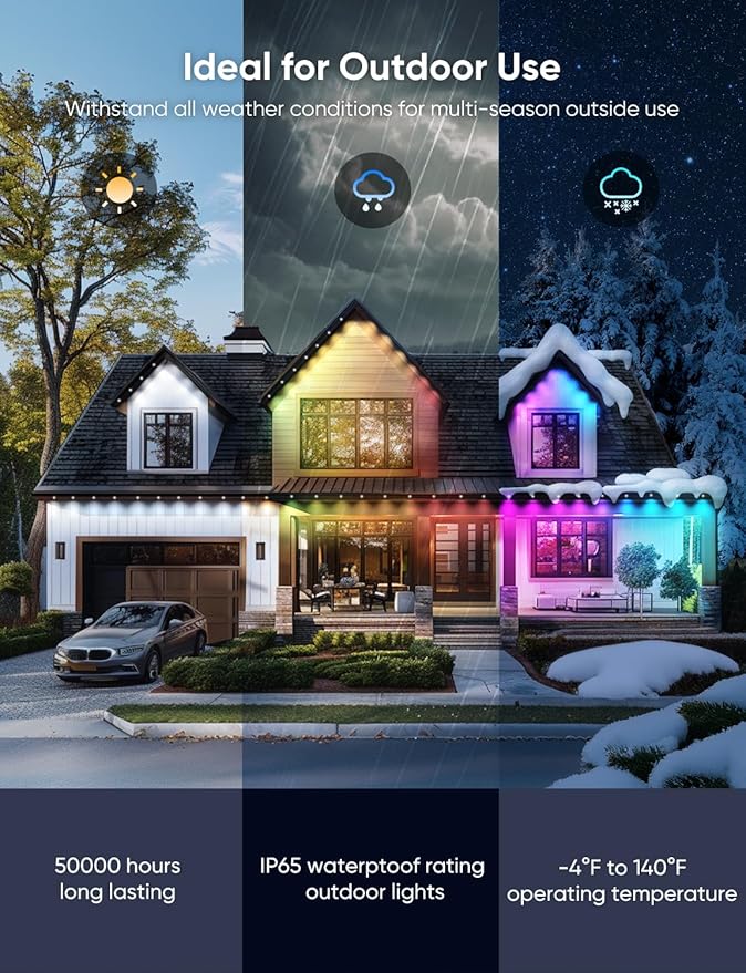 Permanent Outdoor Lights 100ft,RGBW Eaves Light with 72 LED Lights,111+ Scenes Modes Outdoor Lighting, Waterproof Permanent Light for Daily Holiday Halloween Decorations, Compatible with Alexa,Black