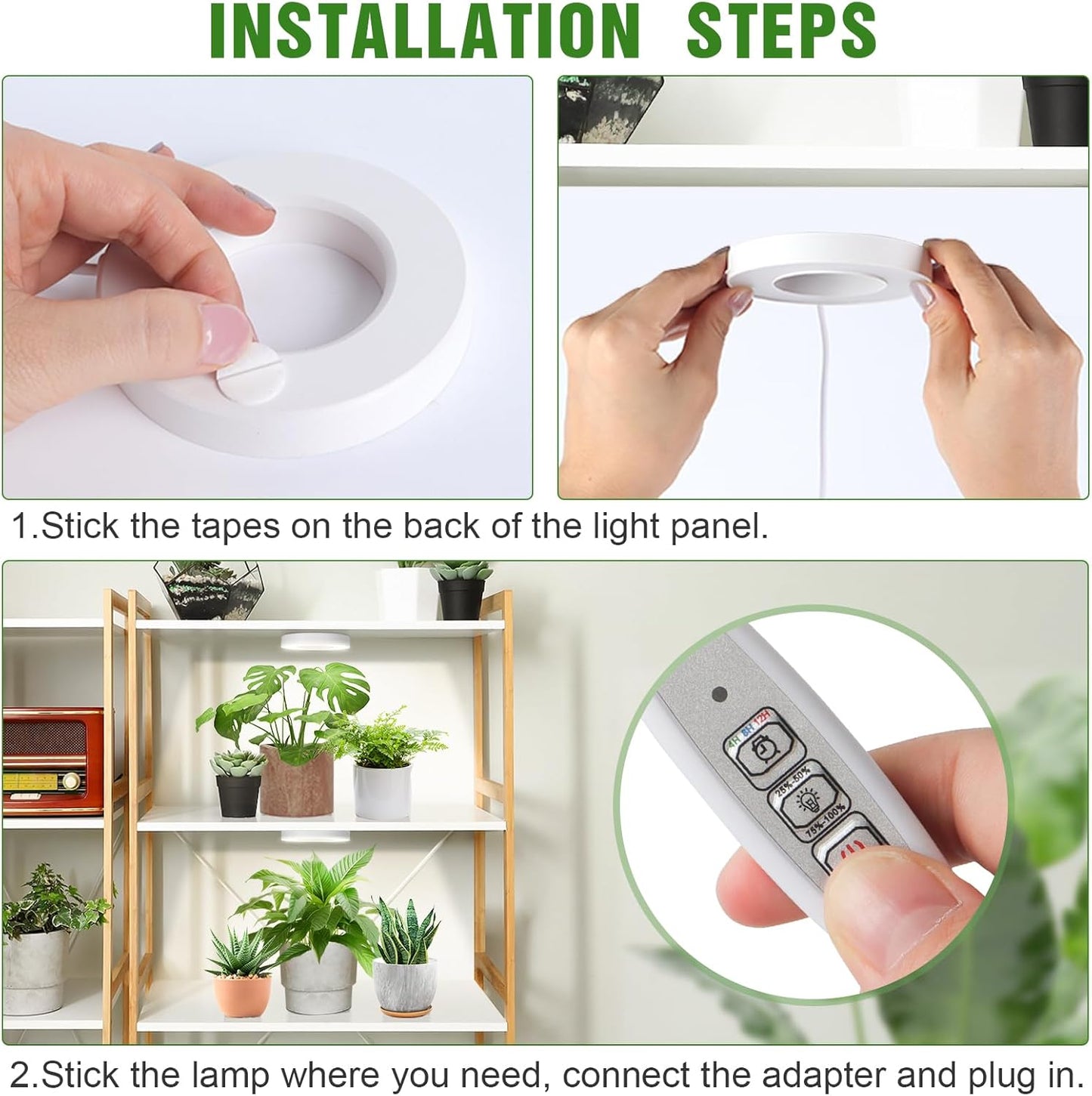 LORDEM Ceiling Grow Light for Indoor Plants, 96 LEDs Full Spectrum LED Plant Light, 5V Plant Lamp with 4/8/12H Auto Switch, 4 Dimmable Brightness Levels, Ideal for Small Plants, Dual Head, Corded