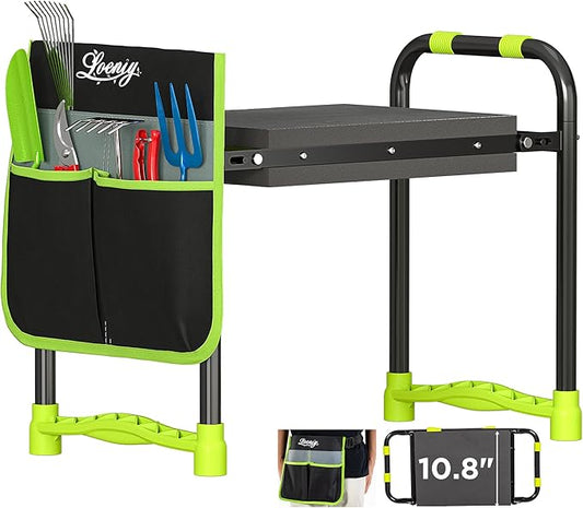 10.8” Wide Garden Kneeler and Seat, Heavy Duty Foldable Gardening Stool with Tool Belt Pouch, Portable Gardening Bench Chair for Seniors & Parents, Non-Slip & Easy Grip Design