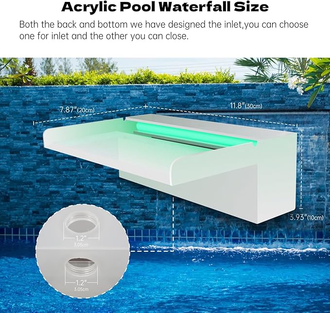 Pond Waterfall Spillway, APP Control Multi-Color LED Light Outdoor Pool Fountain, Acrylic Water Spillway Koi Fountains Kit for Garden Patio Swimming Pool Decoration - 11.8"x7.8"x3.9"